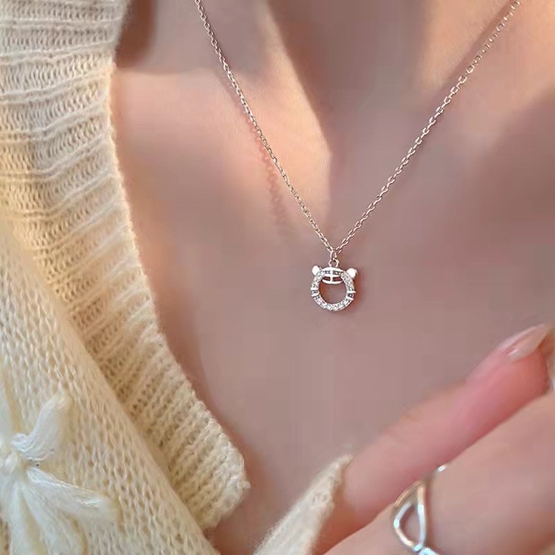 Vòng cổ Kim Loại Mỏng Mặt Hình Đầu Hổ Màu Bạc Dễ Thương Thời Trang Cho Nữ