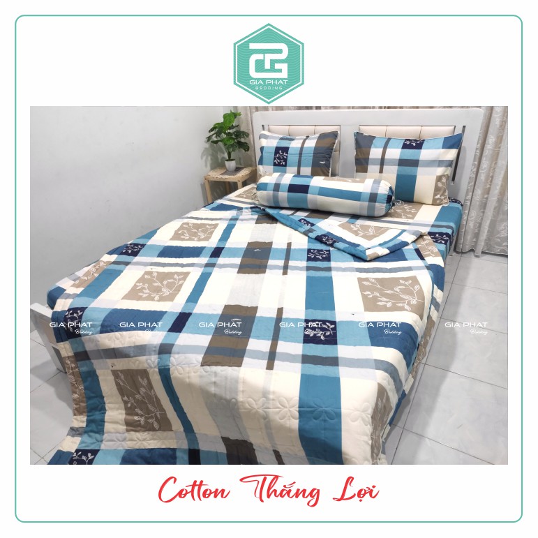 Bộ ga gối Thắng Lợi {4 món}100% Cotton chuẩn logo họa tiết  Sọc Lớn