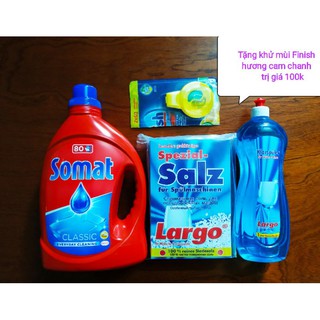 Combo rửa bát tiết kệm: Gel rửa Somat + muối, bóng Largo