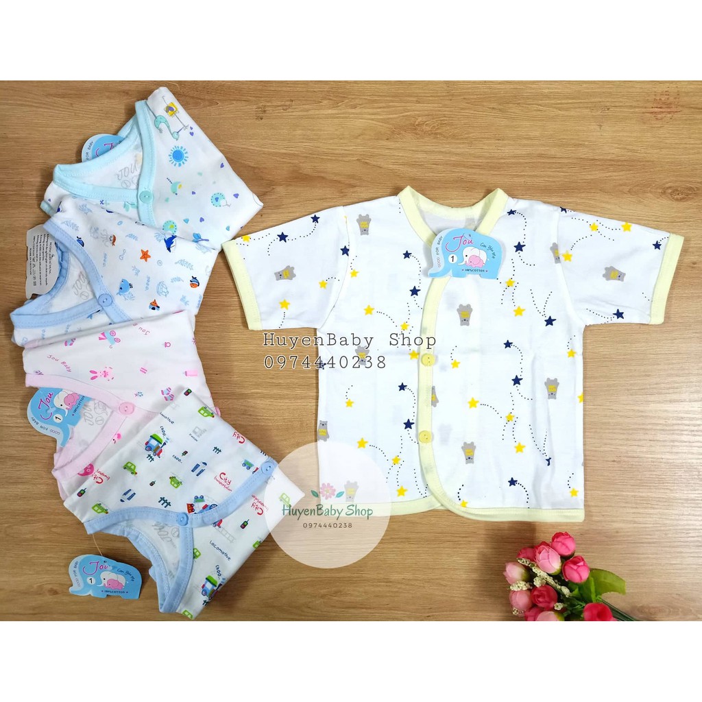 (Hàng loại 1) Áo sơ sinh ngắn tay Cài Xéo Họa Tiết JOU, chất vải cotton 100% cao cấp mềm, mịn, thoáng mát