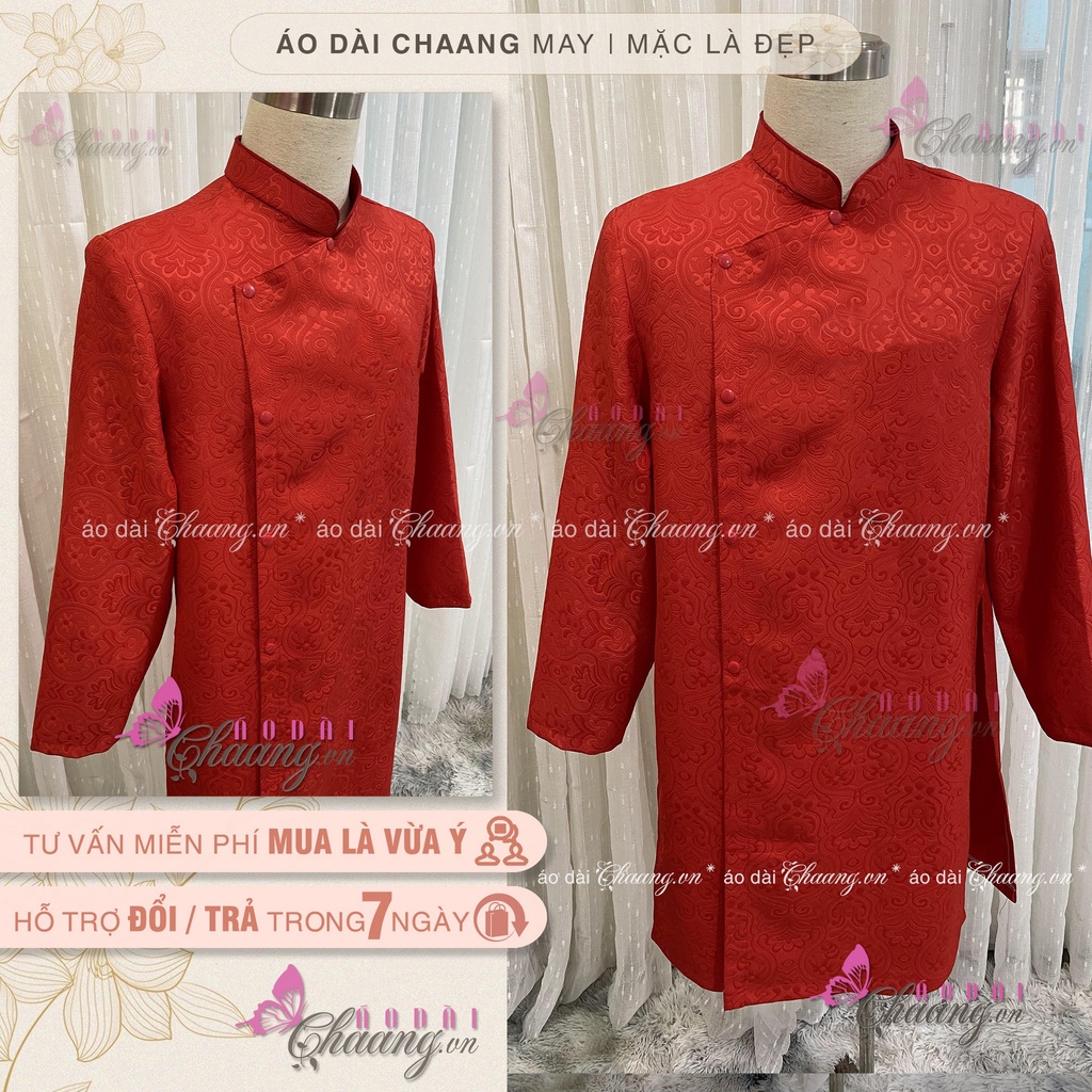 Áo dài nam cách tân vàng truyền thống Chaang May sẵn vải gấm cao cấp dự tiệc cưới biểu diễn lễ tết đẹp ADC130