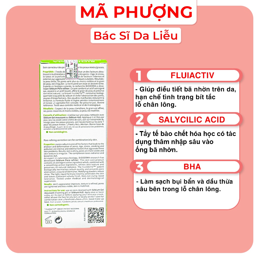 [CHÍNH HÃNG] Kem thu nhỏ lỗ chân lông Bioderma Sebium Pore Refiner
