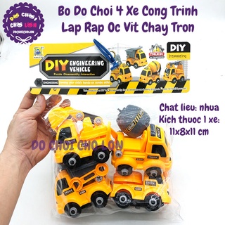 Đồ chơi 4 xe công trình lắp ráp ốc vít chạy trớn 666-30