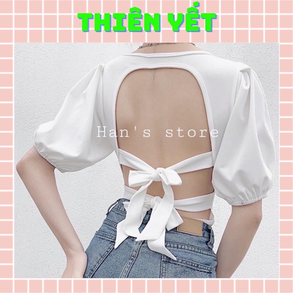 ÁO CỘT NƠ HỞ LƯNG TAY NGẮN