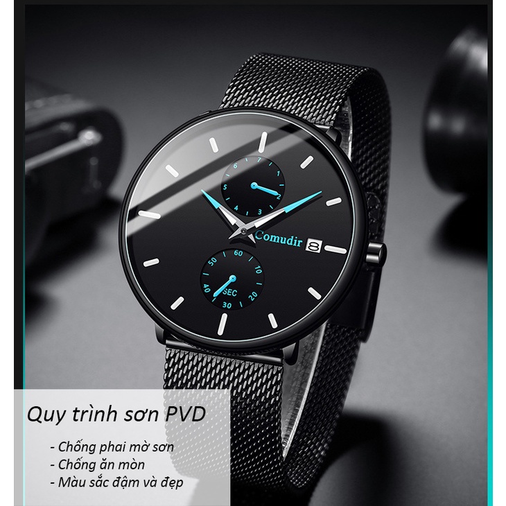 Đồng hồ nam dây Titanium thời trang cao cấp, Đồng hồ đeo tay kim dạ quang có lịch ngày - D077 | BigBuy360 - bigbuy360.vn