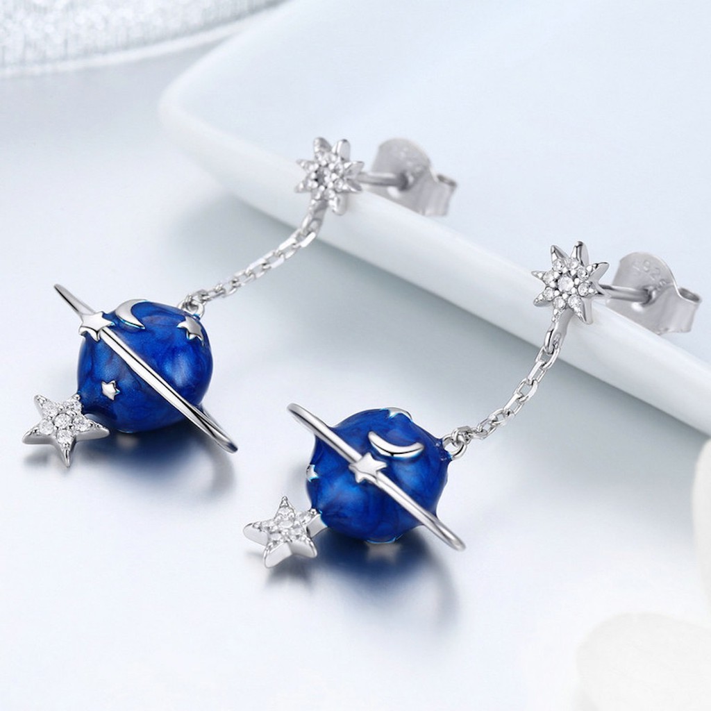 Khuyên Tai Bạc Nữ MIRASON Vũ Trụ Xanh Lấp Lánh Sang Trọng MBT019 - Bông Tai Nữ Bạc 925 Cao Cấp