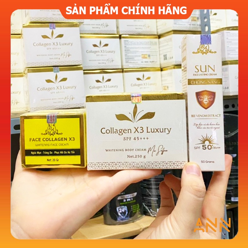 [Chính hãng] Combo kem body Collagen X3 Luxury + Kem face + Kem chống nắng Mỹ phẩm Đông Anh Colagen X3