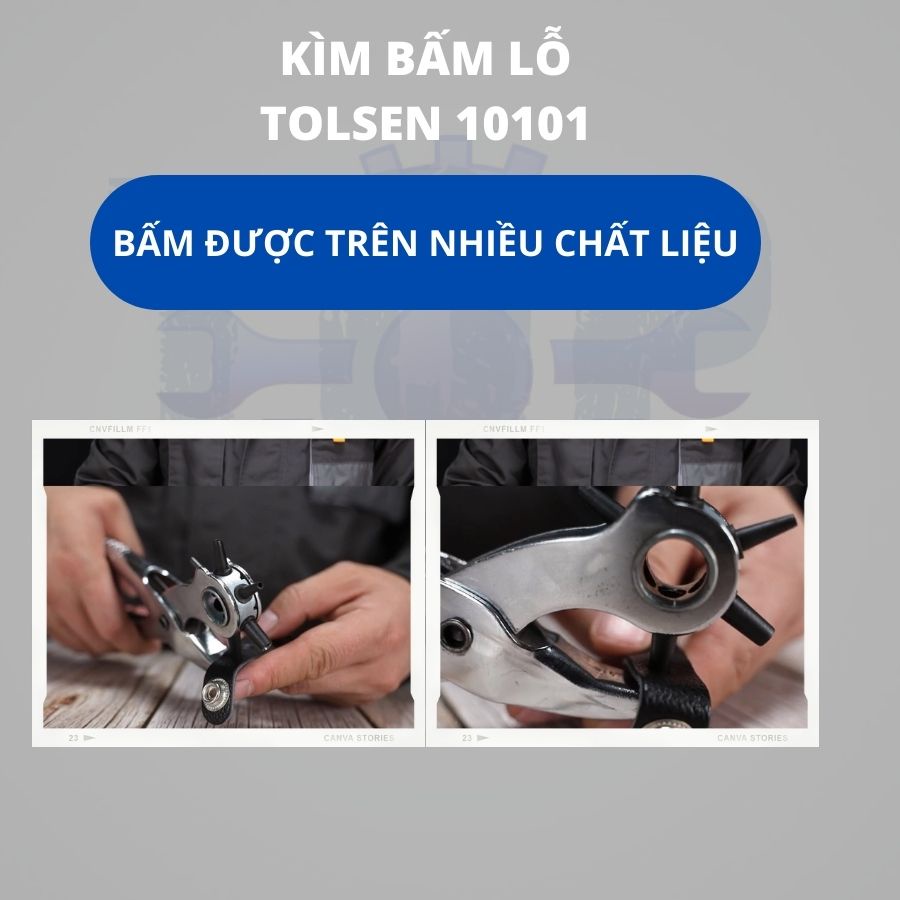 Kìm bấm lỗ da, thắt lưng, dây nịt Tolsen 10101 đa năng kích thước 220mm với đầu bấm tạo lỗ phù hợp