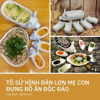 Tô đựng đồ ăn hình con lợn heo độc đáo ngộ nghĩnh đáng yêu - Men trắng tinh khôi - Gốm Bát tràng cao cấp.