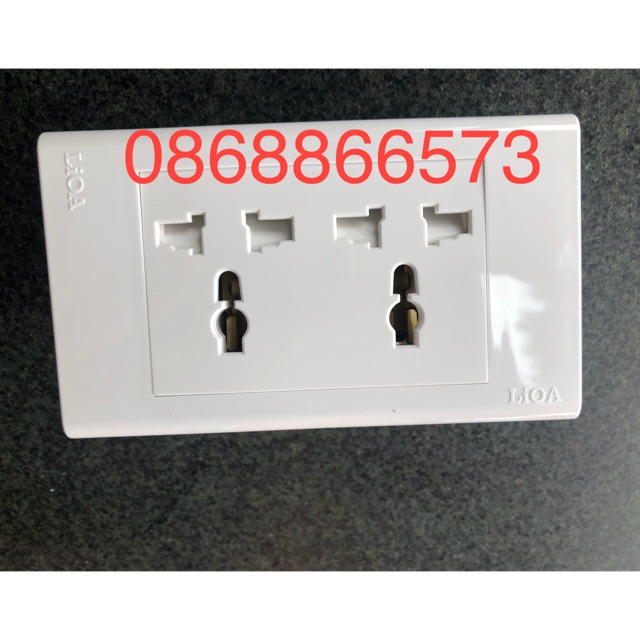 Mặt ổ cắm 3 chấu LiOA ổ cắm đôi đa năng có chân tiếp địa