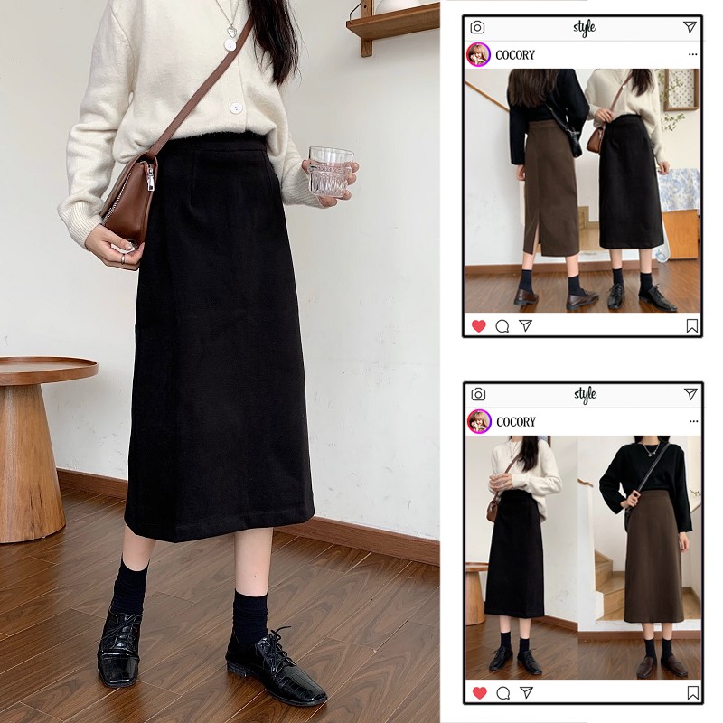  Chân váy midi kiểu chữ A lưng cao xẻ tà xinh xắn cho nữ | BigBuy360 - bigbuy360.vn