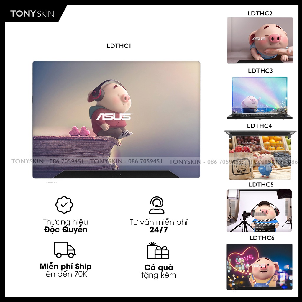 Miếng Dán Skin Laptop ASUS In Hình Heo Con Dễ Thương Bộ 1 -Inbox Mã Máy