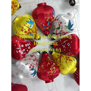 Combo đèn lồng tre Hội an 7 đèn vẽ đào, chim size 30cm, chất liệu vải phi, màu tùy chọn