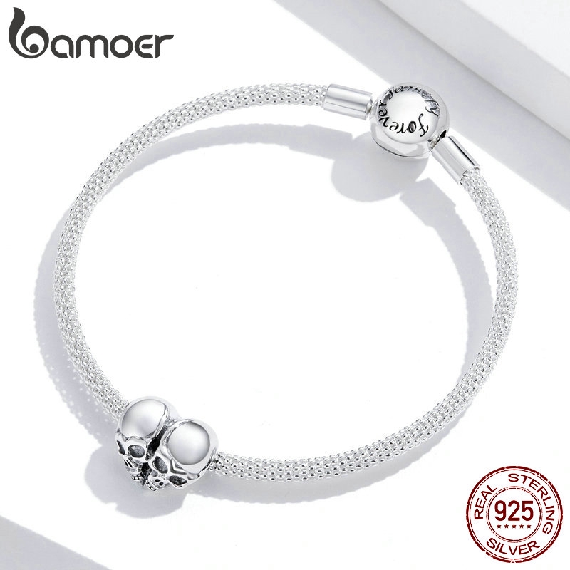 Hạt charm BAMOER SCC1519 bằng bạc 925 hình trái tim kiểu đầu lâu phong cách punk thời trang cá tính