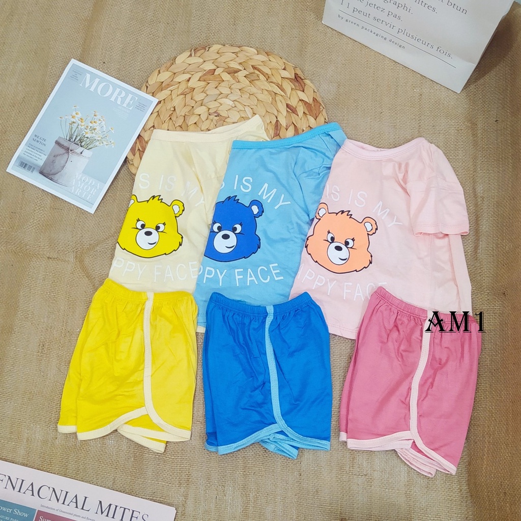 (7-16kg) Đồ bộ trai và đồ bộ bé gái cộc tay họa tiết gấu cực đẹp thoáng mát mùa hè QATE912 TB339