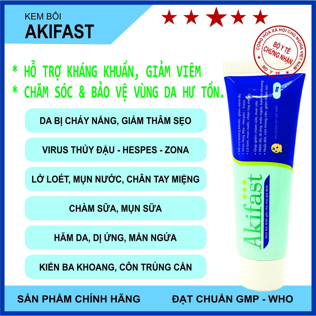 Kem bôi Akifast – Hỗ trợ kháng khuẩn, giảm viêm da, chống hăm da em bé, chăm sóc và bảo vệ vùng da hư tổn