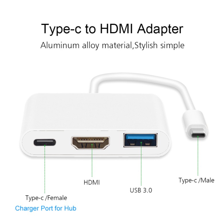 USB C to HDMI + Type C Charging Port + USB 3.0 Hub Converter Adapter