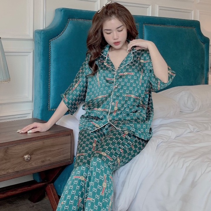 Đồ ngủ pijama tay ngắn quần dài - Bộ đồ mặc nhà hoạ tiết sang trọng L203