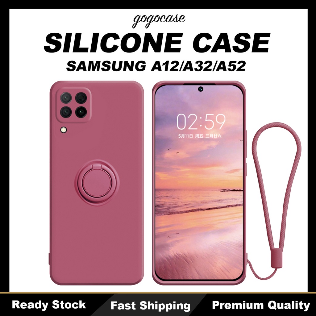Ốp điện thoại silicone dẻo cho Samsung A12 A32 A52 4G 5G có nhẫn đỡ kim loại kèm dây buộc  | BigBuy360 - bigbuy360.vn