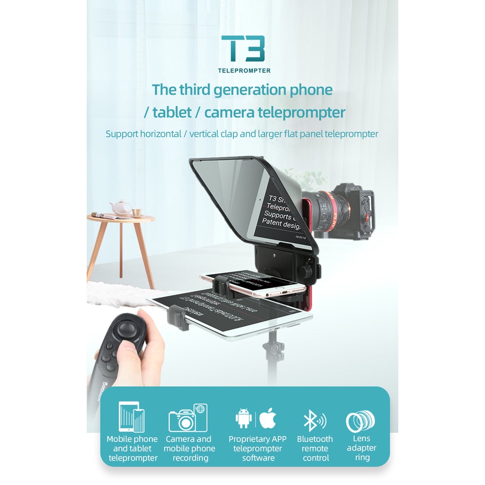 Máy nhắc chữ Telepromter Bestview T3, Máy đọc chữ điện thoại, Cho Vlogger, Nhà Báo, Người Thuyết Trình