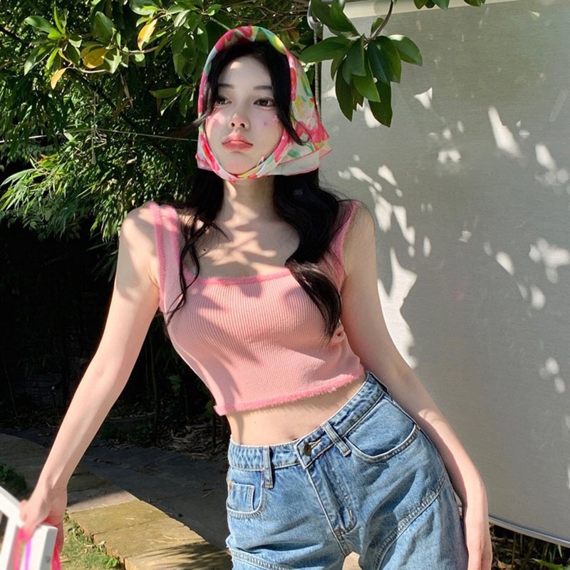 Áo Croptop Dệt Kim Cổ Chữ U Dáng Ôm Thời Trang Quyến Rũ Cho Nữ