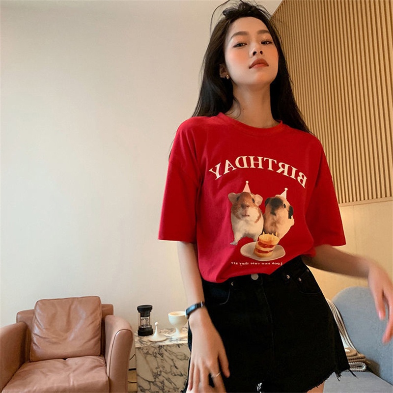 NRVP Áo thun cotton tay ngắn cổ tròn màu trơn thời trang dành cho nữ