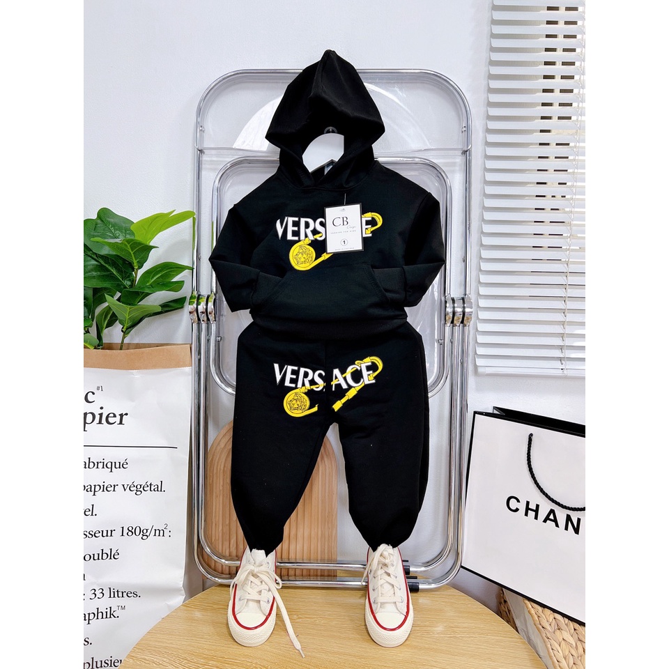 Quần áo thu đông bé trai, bộ quần áo hoodie chất nỉ da cá họa tiết VERSA dáng thể thao cho bé
