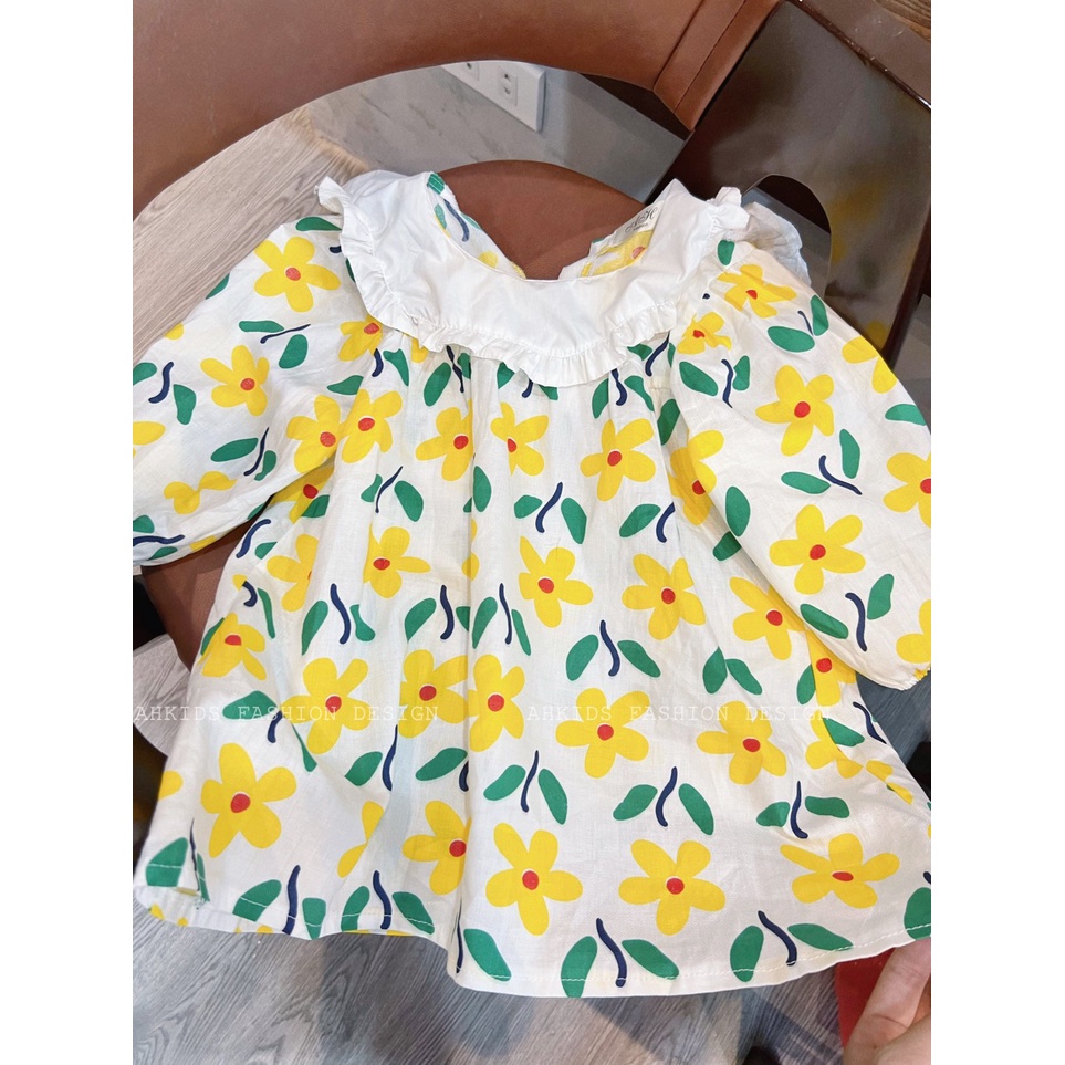 [SALE] Váy Cho Bé Gái Vải Thô Bèo Cổ Hoạ Tiết Hoa Nhí Cực Xinh, Đầm Bé Gái Thu Đông CKVD03