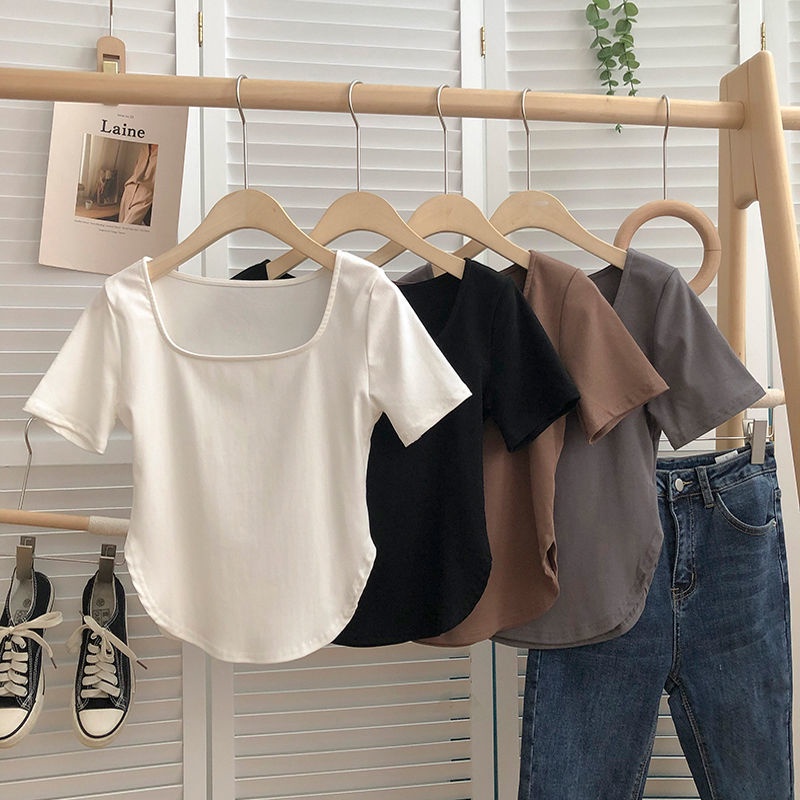 Áo Thun Tay Ngắn Viền Cong Thời Trang Mùa Hè Phong Cách Mới Ngọt Ngào Cho Nữ