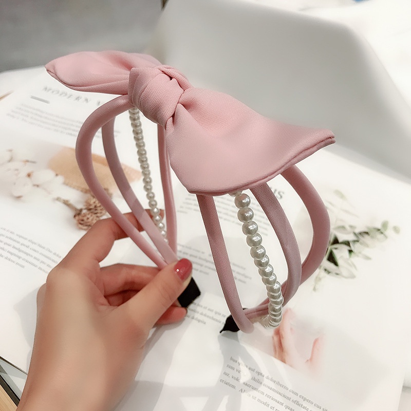 Băng Đô Cài Tóc Hình Nơ Đính Ngọc Trai Thanh Lịch Cho Nữ