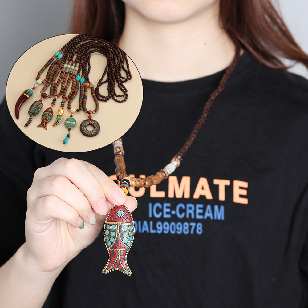 Vòng cổ xỏ hạt gỗ tròn kiểu dáng thời trang cổ điển