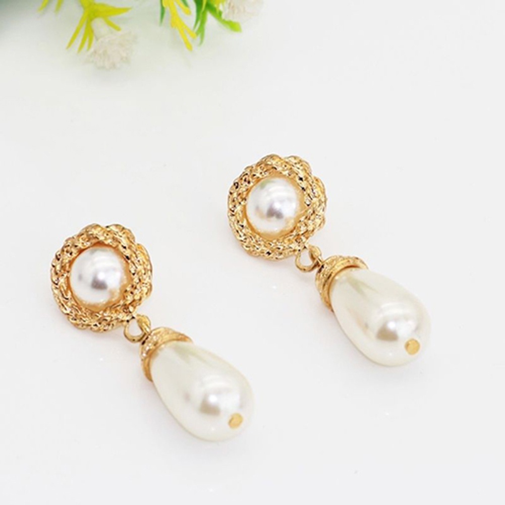 Đôi bông tai hình giọt nước đính ngọc trai phong cách sang trọng cho nữ