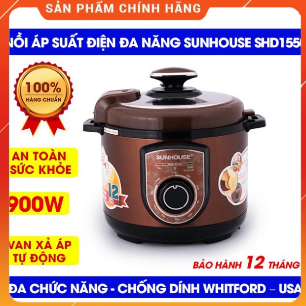 [Mã ELHADEV giảm 4% đơn 300K] [ HÀNG CHÍNH HÃNG ] Nồi áp suất điện đa năng SUNHOUSE SHD1550 -BH 12 THÁNG