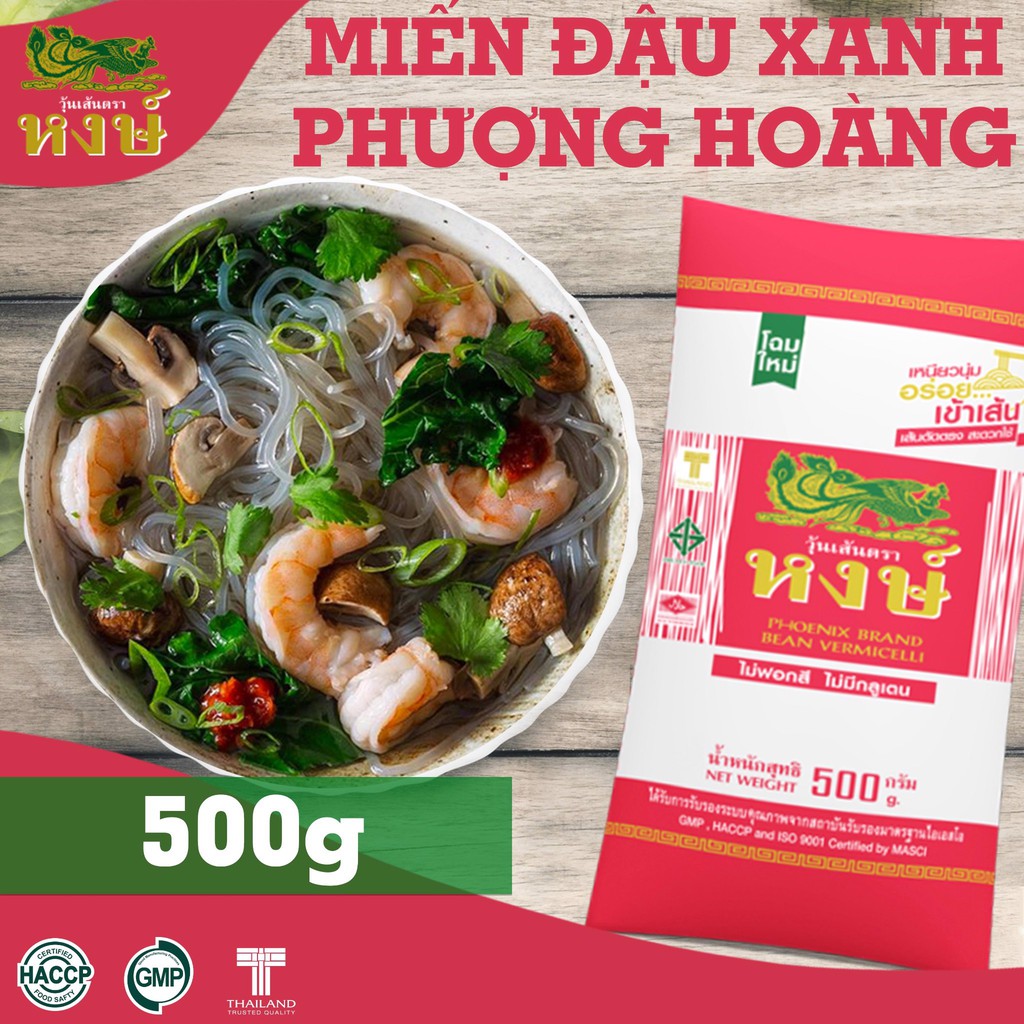 Miến khô đậu xanh PHƯỢNG HOÀNG Thái Lan 500gr - miến Phoenix - miến ThaiWah - túi đỏ