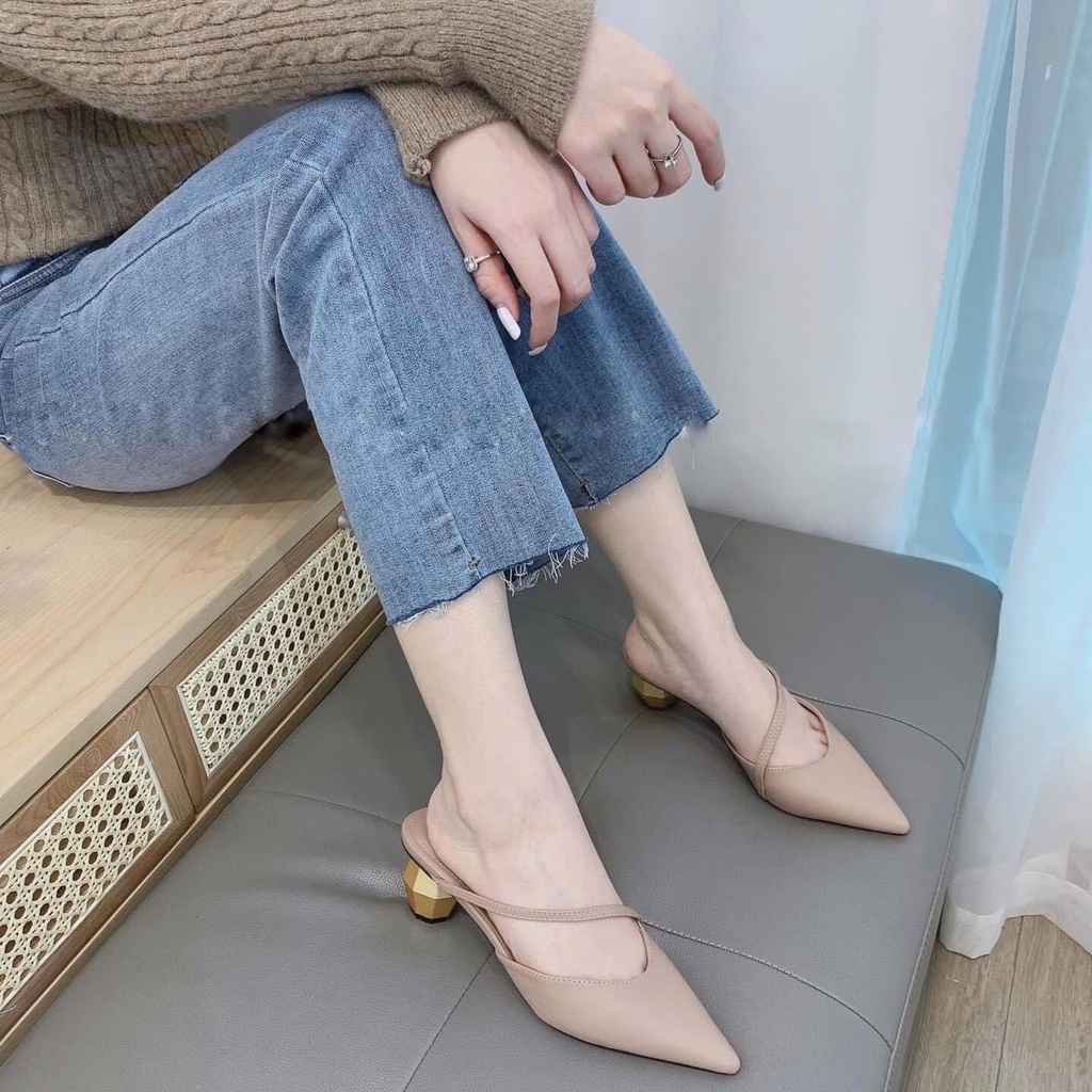 Giày cao gót bít mũi gót lục giác 5 phân, sandal cao gót mũi nhọn gót lục giác 5cm Chị Đẹp Store mã M92( form nhỏ)