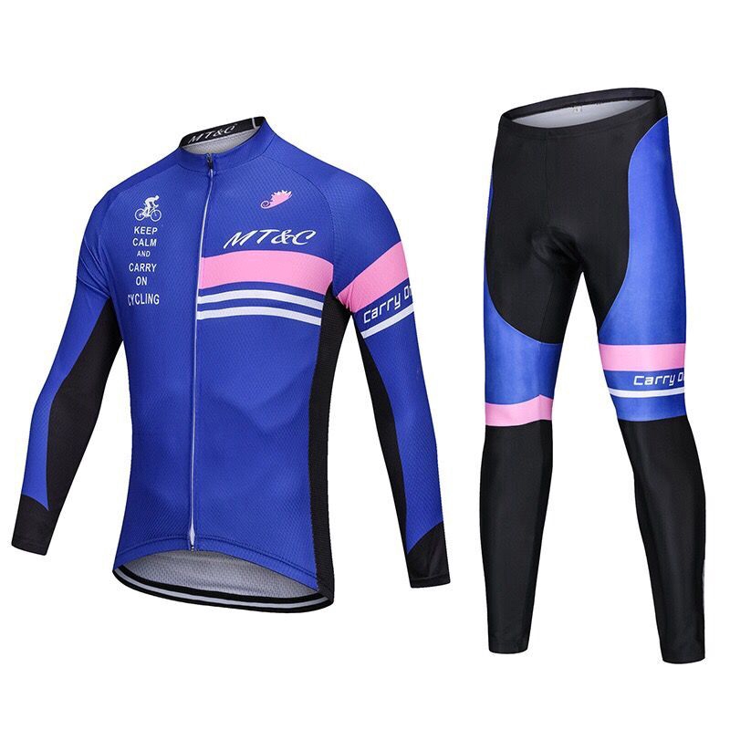 2021 New Blu Bike Cycling Wear Set Pro Team Long Sleeve Breathable Cycling Jersey Gel Padded Pants Road Ride Kits