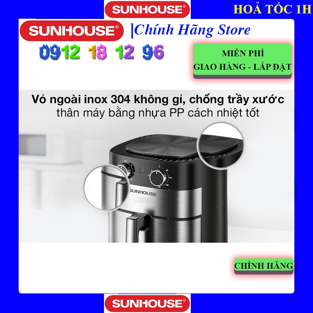 [Mã ELHAMS5 giảm 6% đơn 300K] Nồi chiên không dầu Sunhouse SHD4026 6 lít