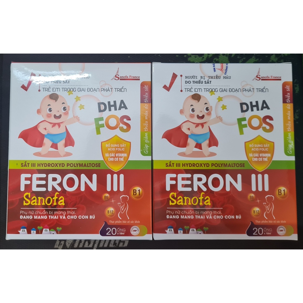 Feron III Sanofa (Hộp 20 ống) - Sắt III dùng cho phụ nữ có thai, trẻ em, người già, người có nhu cầu bổ sung sắt