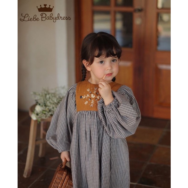 Đầm bé gái tiểu thư babydoll vải thô hàn thu đông thiết kế Hàn Quốc Nhật Bản 10-30kg