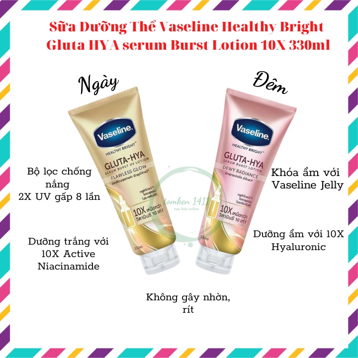 Sữa Dưỡng Thể Vaseline Healthy Bright Gluta HYA serum Burst Lotion 10X Thái Lan 330ml