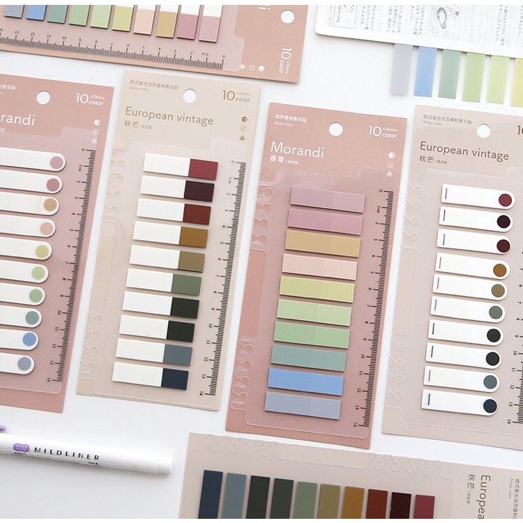Set 200 giấy note ghi chú đánh dấu sách Pura nhiều màu sắc morandi pastel tiện lợi văn phòng phẩm phong cách Hàn Quốc