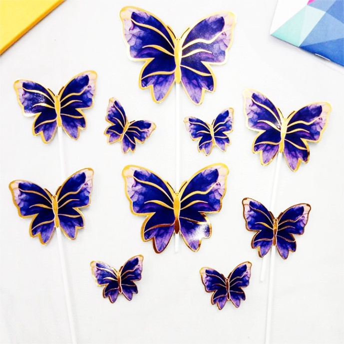 Trang trí bánh kem sinh nhật  sét 10 bướm giấy ánh kim