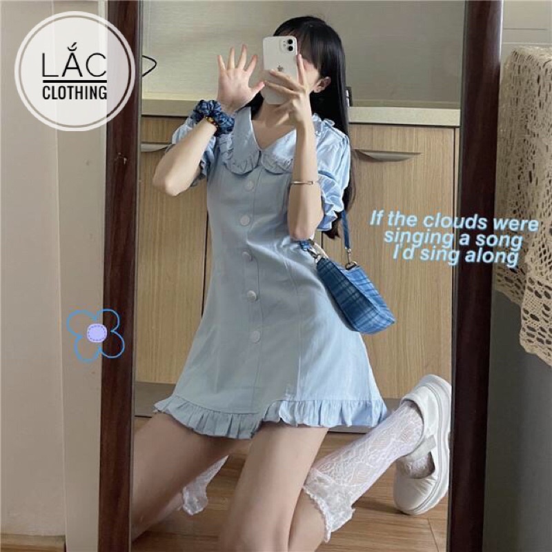 Váy Sơ Mi Cổ Bèo Xanh Dương Ulzzang Thời Trang Nữ 2021 V03