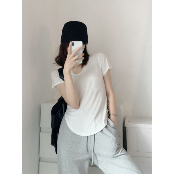 Áo thun nữ cổ tim kiểu basic đơn giản trẻ trung chất cotton cao cấp rẻ đẹp
