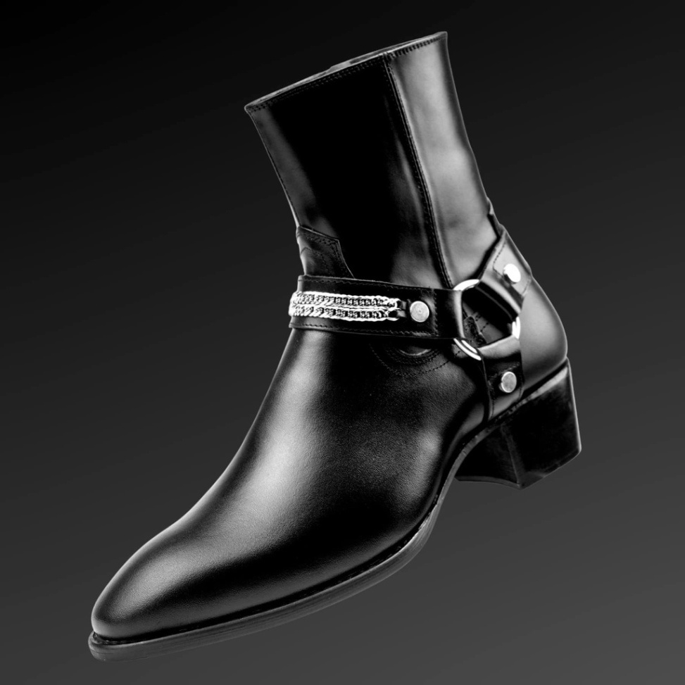 Giày thời trang nam cao cổ Harness boots da bò nguyên tấm đế gỗ tăng chiều cao 4.5cm | BigBuy360 - bigbuy360.vn