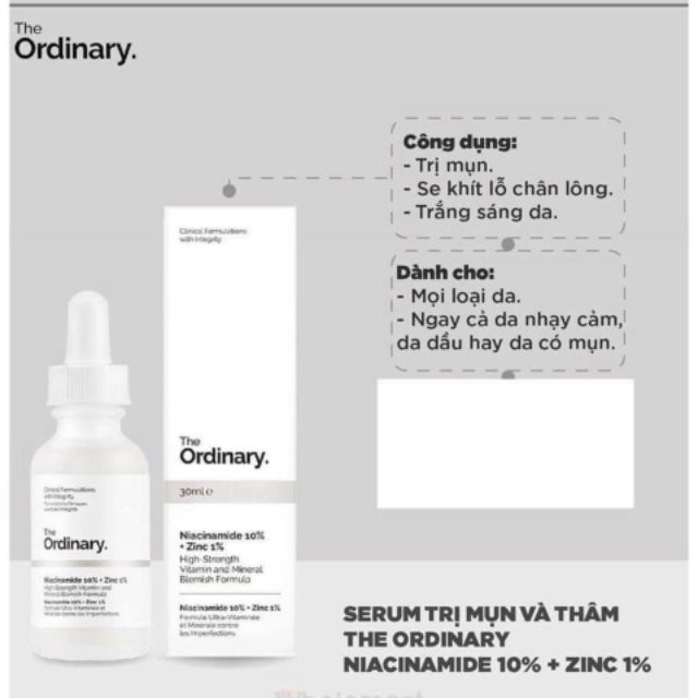 Tinh chất giảm mụn thâm The Ordinary Niacinamide 10% + Zinc 1%