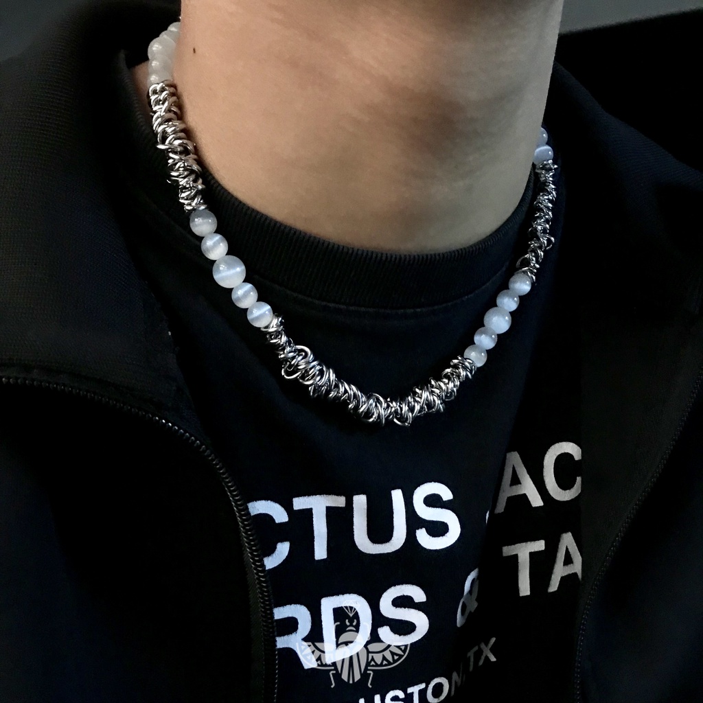 Vòng cổ Thép Titan Đính Đá opal Phong Cách hip hop Đường Phố Dành Cho Nam