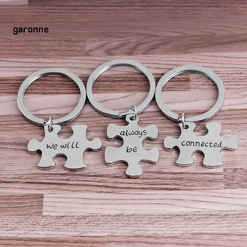 Set 3 móc khóa khắc chữ &quot;We Will Always Be Connected&quot; dạng mảnh ghép độc đáo