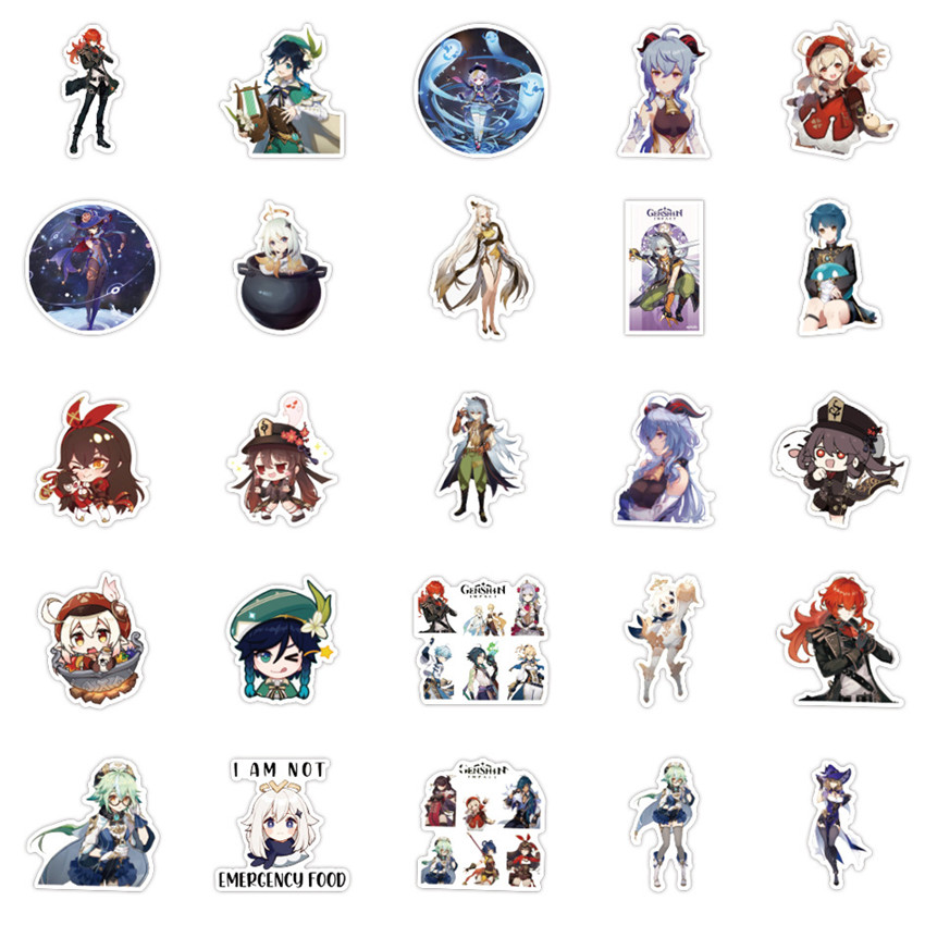 Set 100 miếng dán trang trí decal thiết kế game Genshin Impact hoạt hình phiên bản B cho hành lý máy tính xách tay DIY