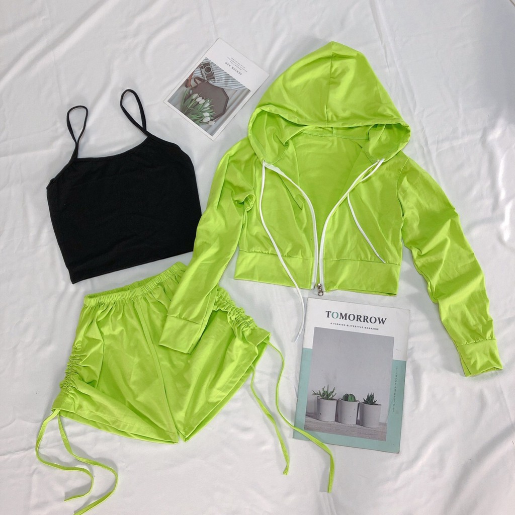 Set 3 Món𝑭𝑹𝑬𝑬𝑺𝑯𝑰𝑷Set Thế Thao 3 Món Áo Khoác Croptop,Chất Thun Mát,LY STORE